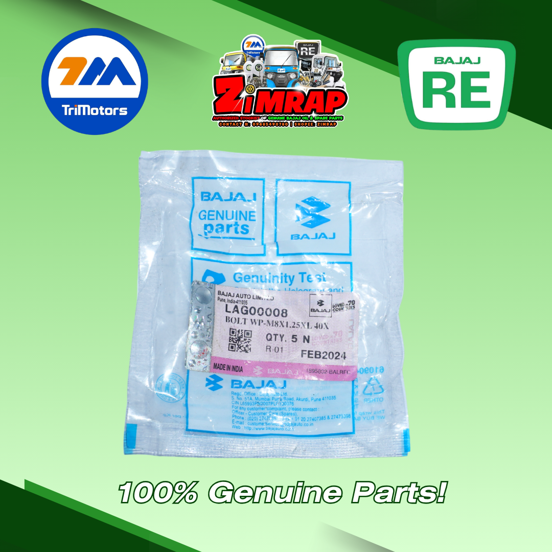 BOLT WP-M8X1.25XL 40XCL 8.8XBRT | Part #: LAG00008